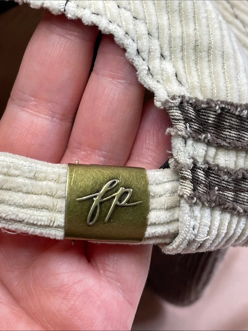 Free People Hollie Varsity Baseball Hat in Ivory Corduroy - NWT $48 MSRP